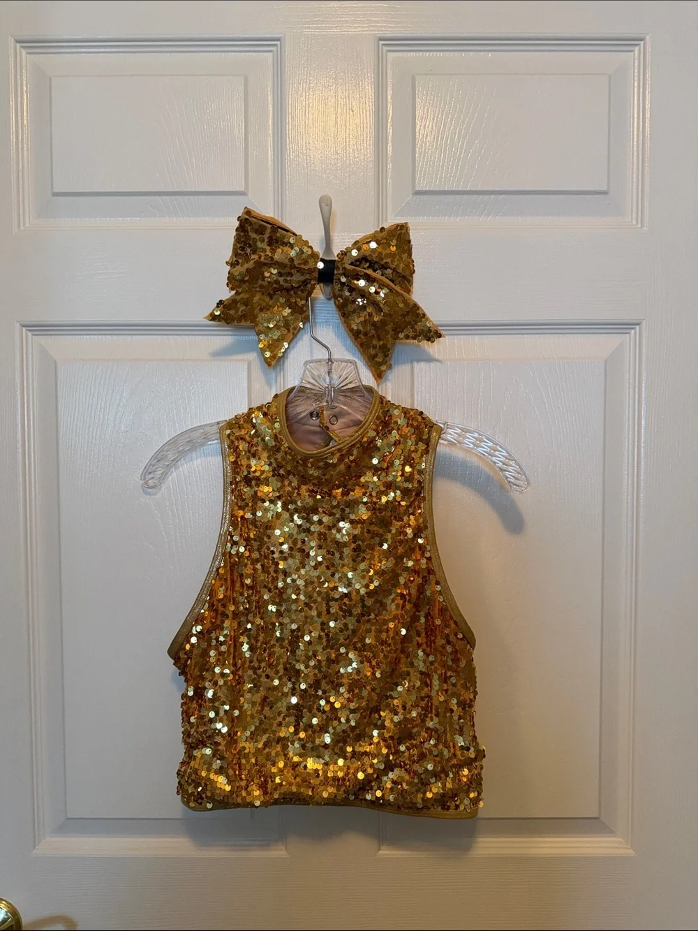 balera Gold Sequin Dance Top with Matching Bow